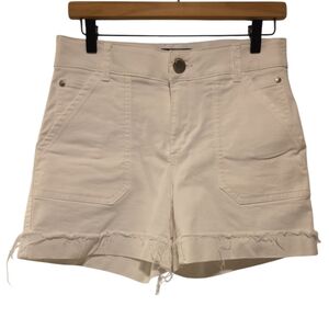 Democracy, High Rise White Denim, "Ab" Solution, Frayed Cuff Shorts, Women's Sz6